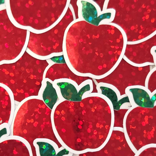 Apple Fruit Stickers, Waterproof Die Cut Glitter Vinyl Decals, Peel & Stick, choose amount