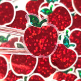Apple Fruit Stickers, Waterproof Die Cut Glitter Vinyl Decals, Peel & Stick, choose amount