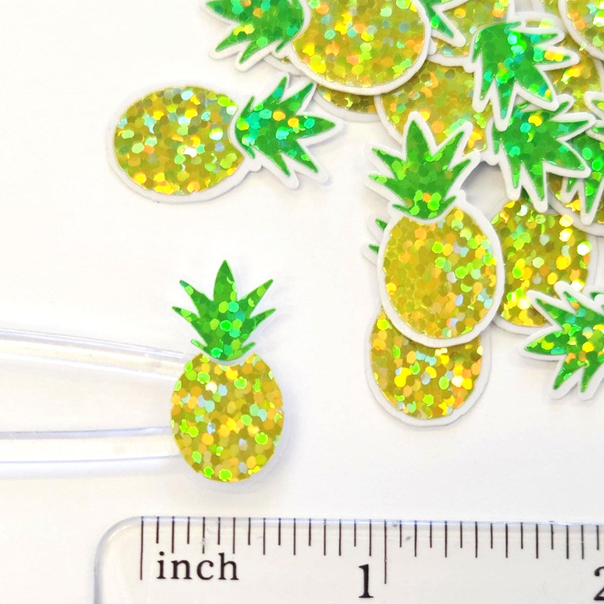 Mini Pineapple Tropical Fruit Stickers, Waterproof Die Cut Glitter Vinyl Decals, Peel & Stick, choose amount