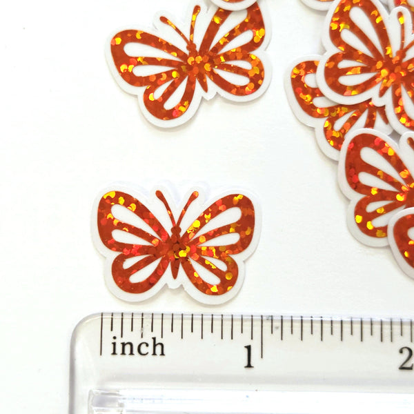 Mini Orange Butterfly Stickers, set of 10 or more, Waterproof Die Cut Vinyl Decals, Peel & Stick, choose amount