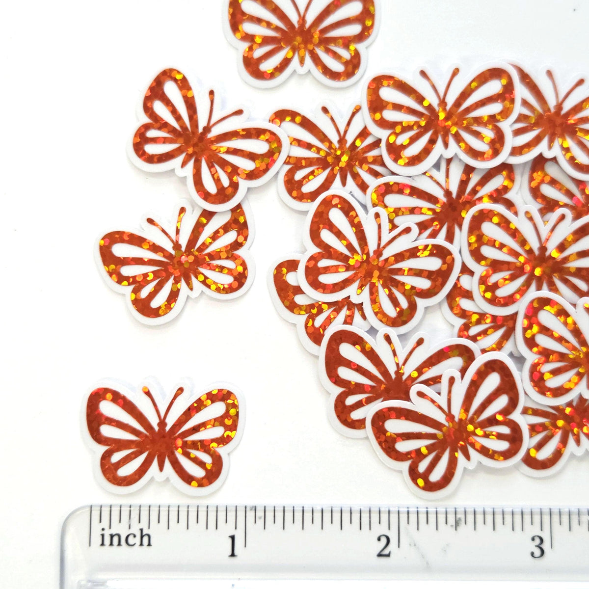 Mini Orange Butterfly Stickers, set of 10 or more, Waterproof Die Cut Vinyl Decals, Peel & Stick, choose amount