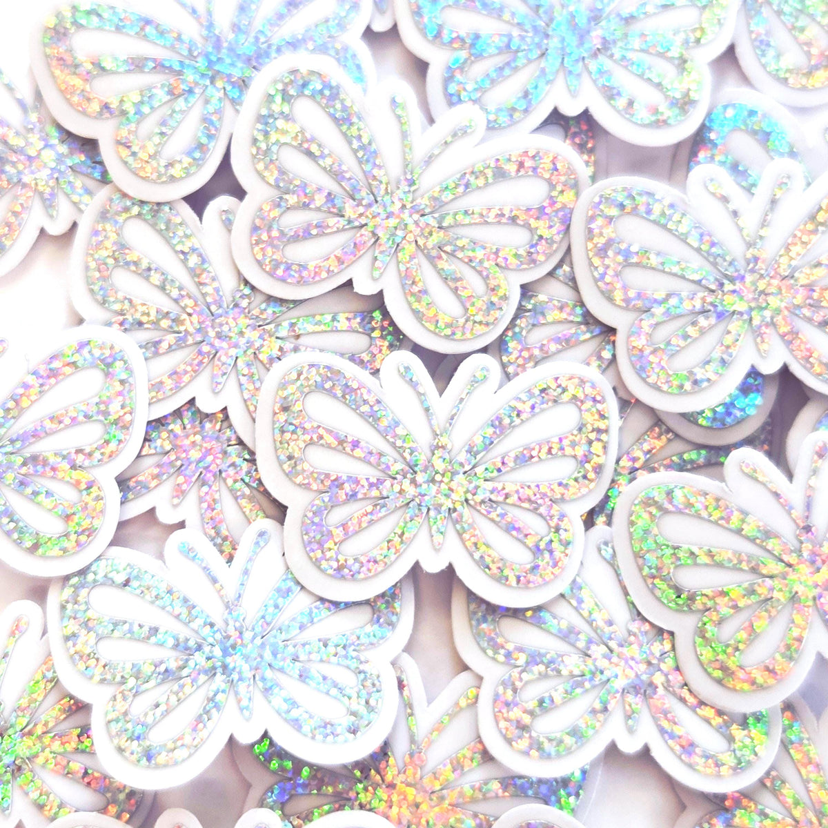 Mini Silver Sparkly Butterfly Stickers, Waterproof Die Cut Vinyl Decals, Peel & Stick, choose amount