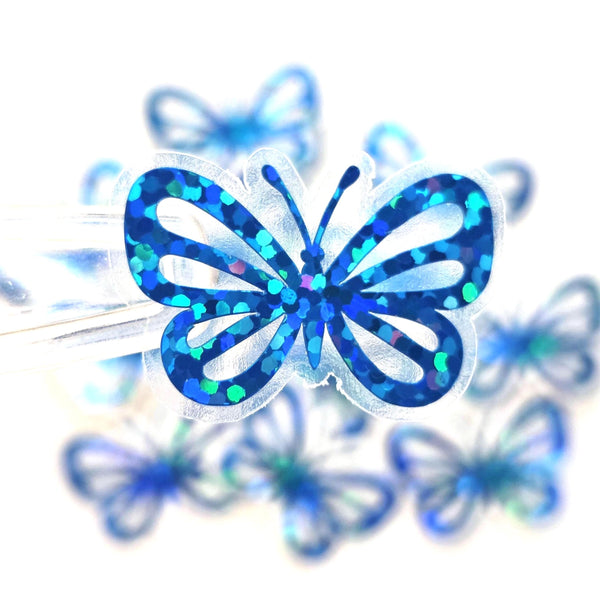 Mini Blue Butterfly Stickers, Die Cut Glitter Vinyl Decals, Peel & Stick