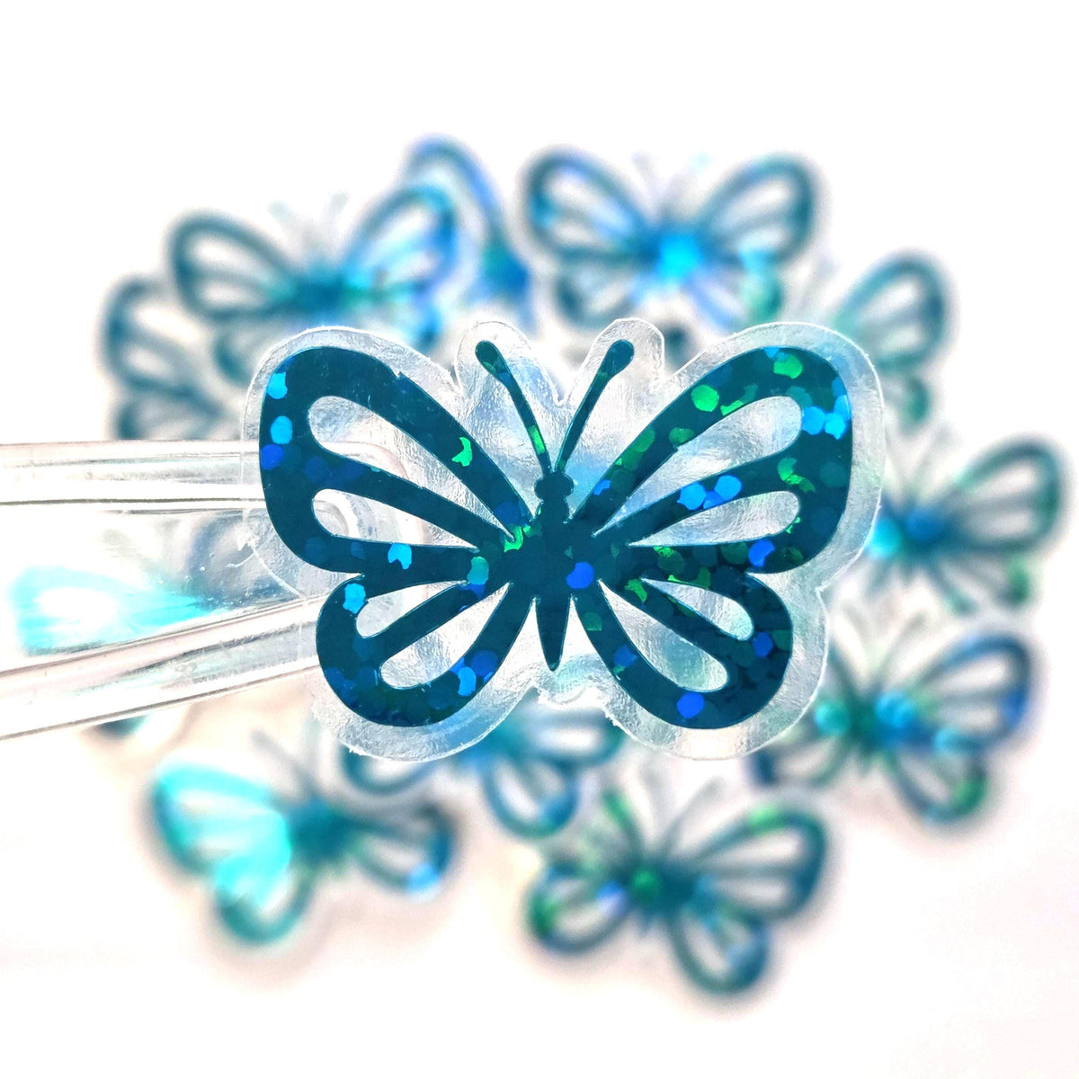 Mini Turquoise Butterfly Stickers, 10 Waterproof Die Cut Vinyl Decals, Peel & Stick, choose amount