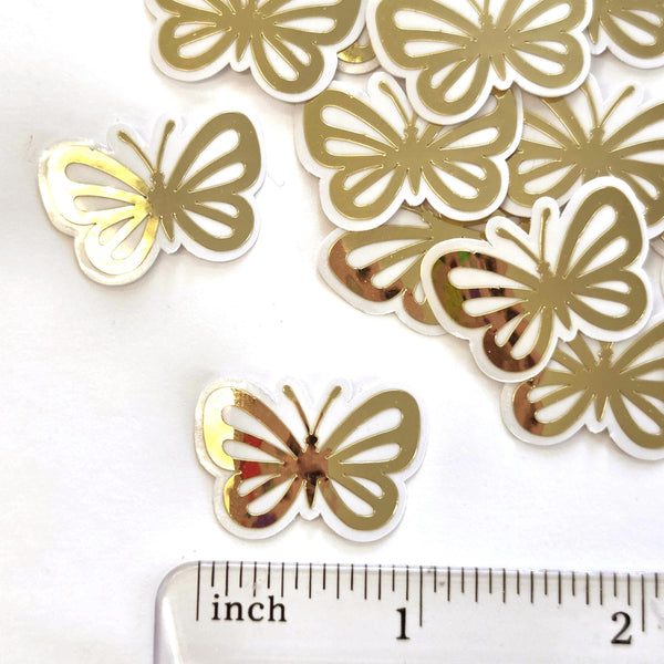 Mini Gold Butterfly Stickers, Die Cut Vinyl Decals, Peel & Stick, choose amount