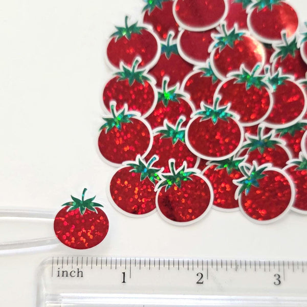 Mini Tomato Garden Vegetable Stickers, Waterproof Die Cut Glitter Vinyl Decals, Peel & Stick, choose amount