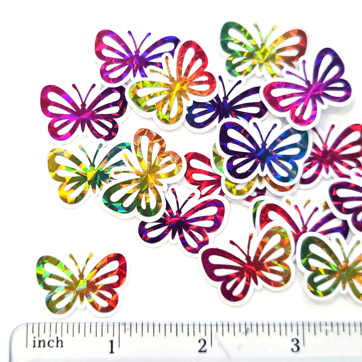 Mini Butterfly Stickers, Sparkly Rainbow Vinyl Decals, Waterproof Peel-and-Stick Butterflies