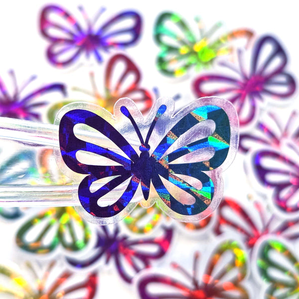 Mini Butterfly Stickers, Sparkly Rainbow Vinyl Decals, Waterproof Peel-and-Stick Butterflies