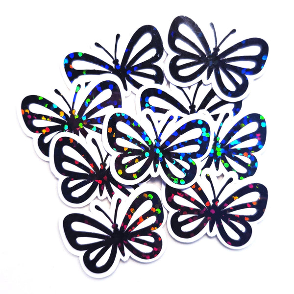 Mini Black Butterfly Stickers, set of 10 or more, Die Cut Glitter Vinyl Decals, Peel & Stick