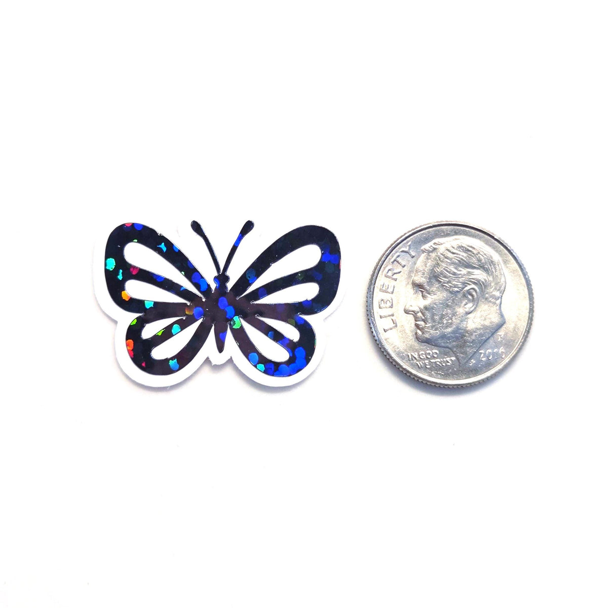 Mini Black Butterfly Stickers, set of 10 or more, Die Cut Glitter Vinyl Decals, Peel & Stick
