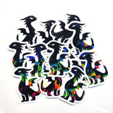 Mini Black Dragon Stickers, set of 6 or more, Die Cut Sparkly Vinyl Decals, Peel & Stick, choose amount.