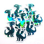 Mini Green Dragon Stickers, Die Cut Sparkly Vinyl Decals, Peel & Stick, choose amount.
