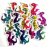 small individual dragon stickers in rainbow colors with a clear outline.