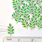 Mini Green Leaf Stickers, 10 Waterproof Die Cut Glitter Vinyl Decals, Peel & Stick, choose amount
