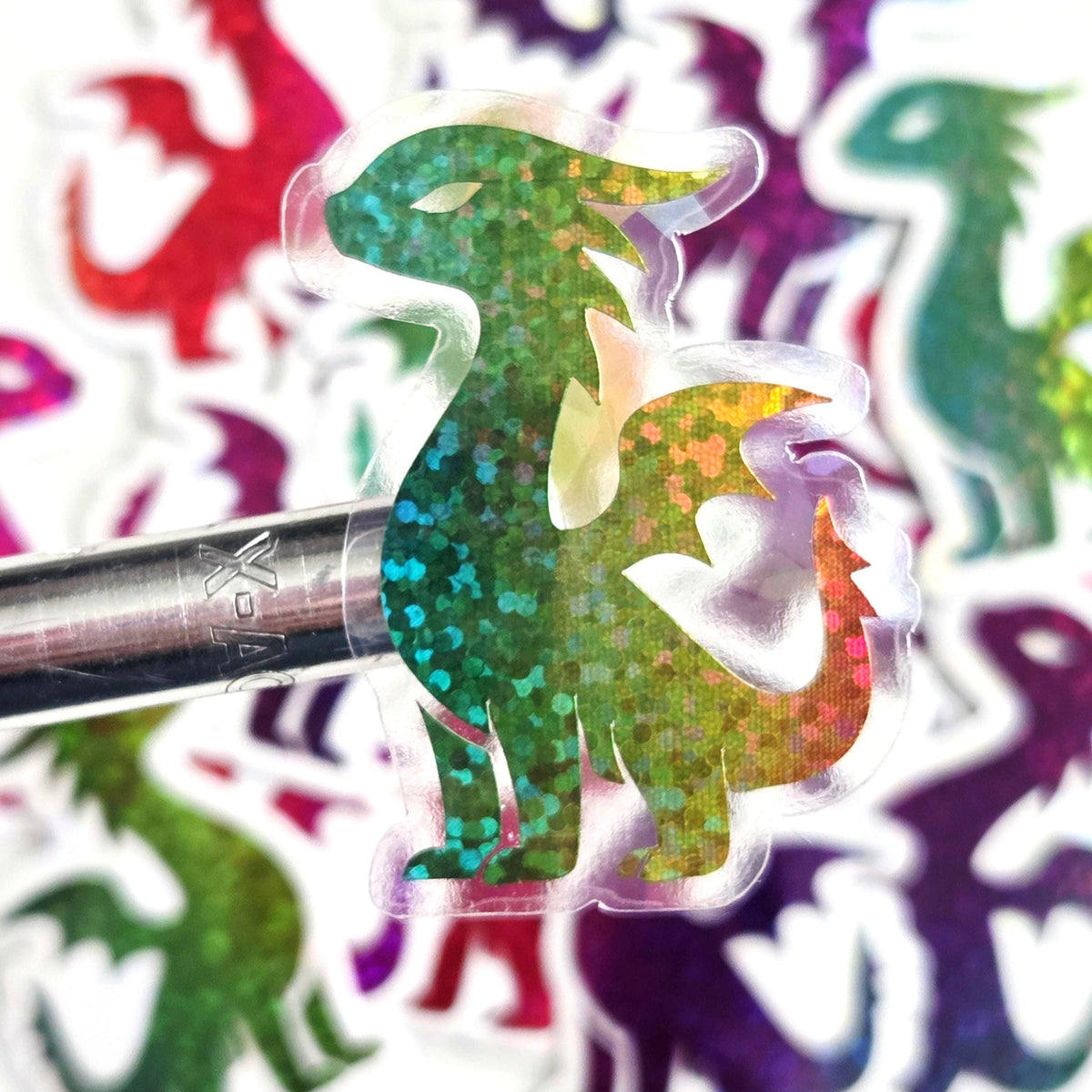 Mini Rainbow Dragon Stickers, Die Cut Glitter Vinyl Decals, Peel & Stick, choose amount.