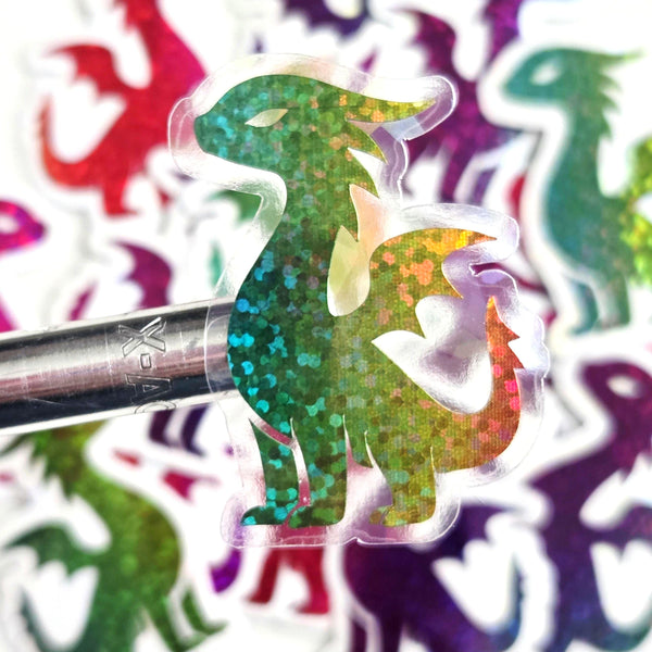 Mini Rainbow Dragon Stickers, Die Cut Glitter Vinyl Decals, Peel & Stick, choose amount.