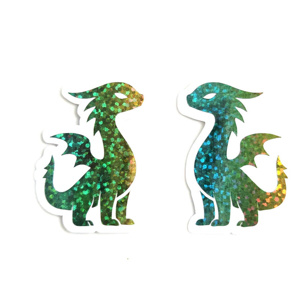 Mini Rainbow Dragon Stickers, Die Cut Glitter Vinyl Decals, Peel & Stick, choose amount.