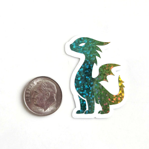 Mini Rainbow Dragon Stickers, Die Cut Glitter Vinyl Decals, Peel & Stick, choose amount.