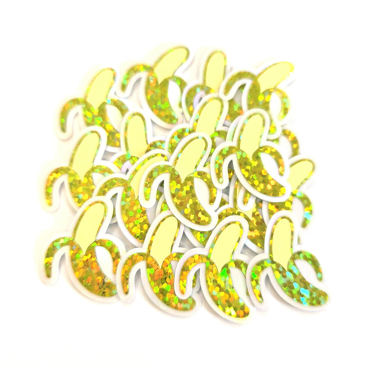 Mini Banana Stickers, die-cut sparkly fruit stickers for journals, scrapbooks and planners.