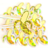 Mini Banana Stickers, die-cut sparkly fruit stickers for journals, scrapbooks and planners.