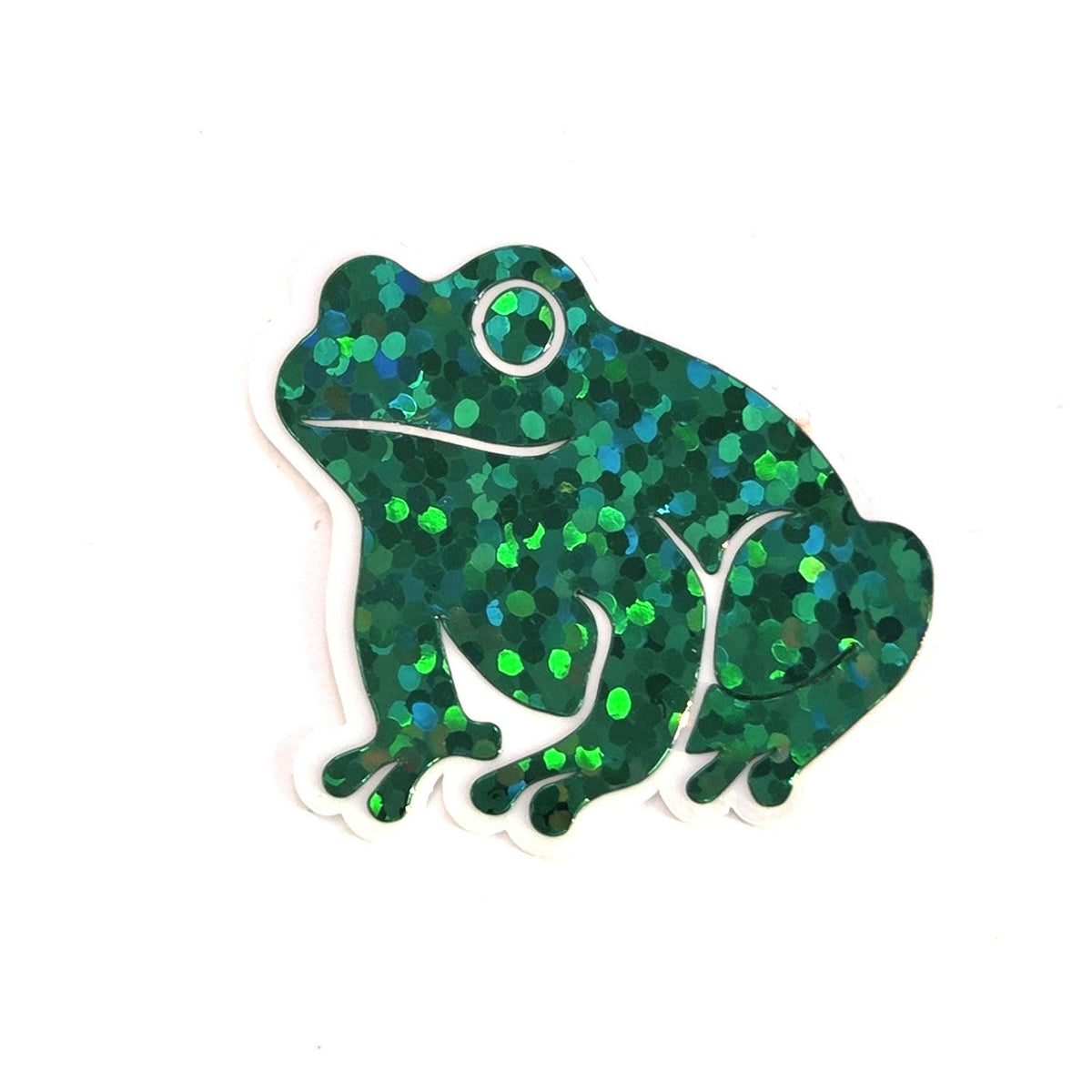 Mini Green Frog Stickers, Die Cut Glitter Vinyl Decals, Peel & Stick, choose amount.