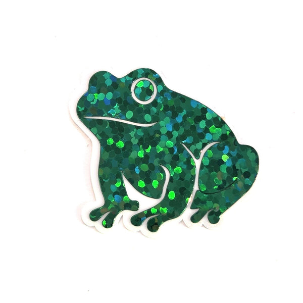 Mini Green Frog Stickers, Die Cut Glitter Vinyl Decals, Peel & Stick, choose amount.