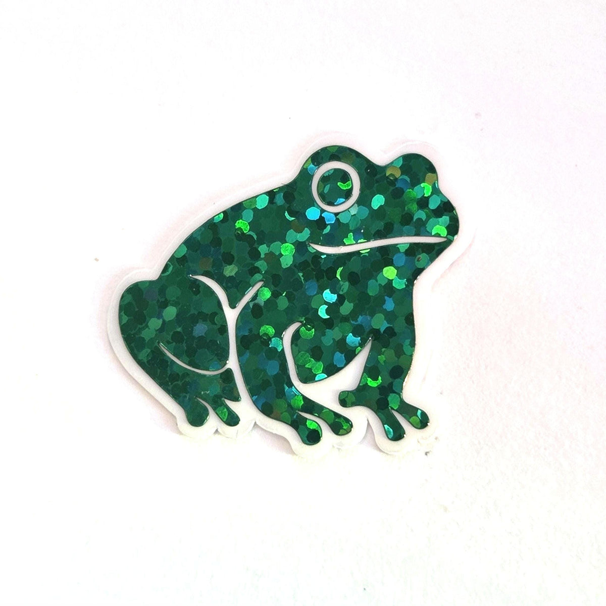 Mini Green Frog Stickers, Die Cut Glitter Vinyl Decals, Peel & Stick, choose amount.