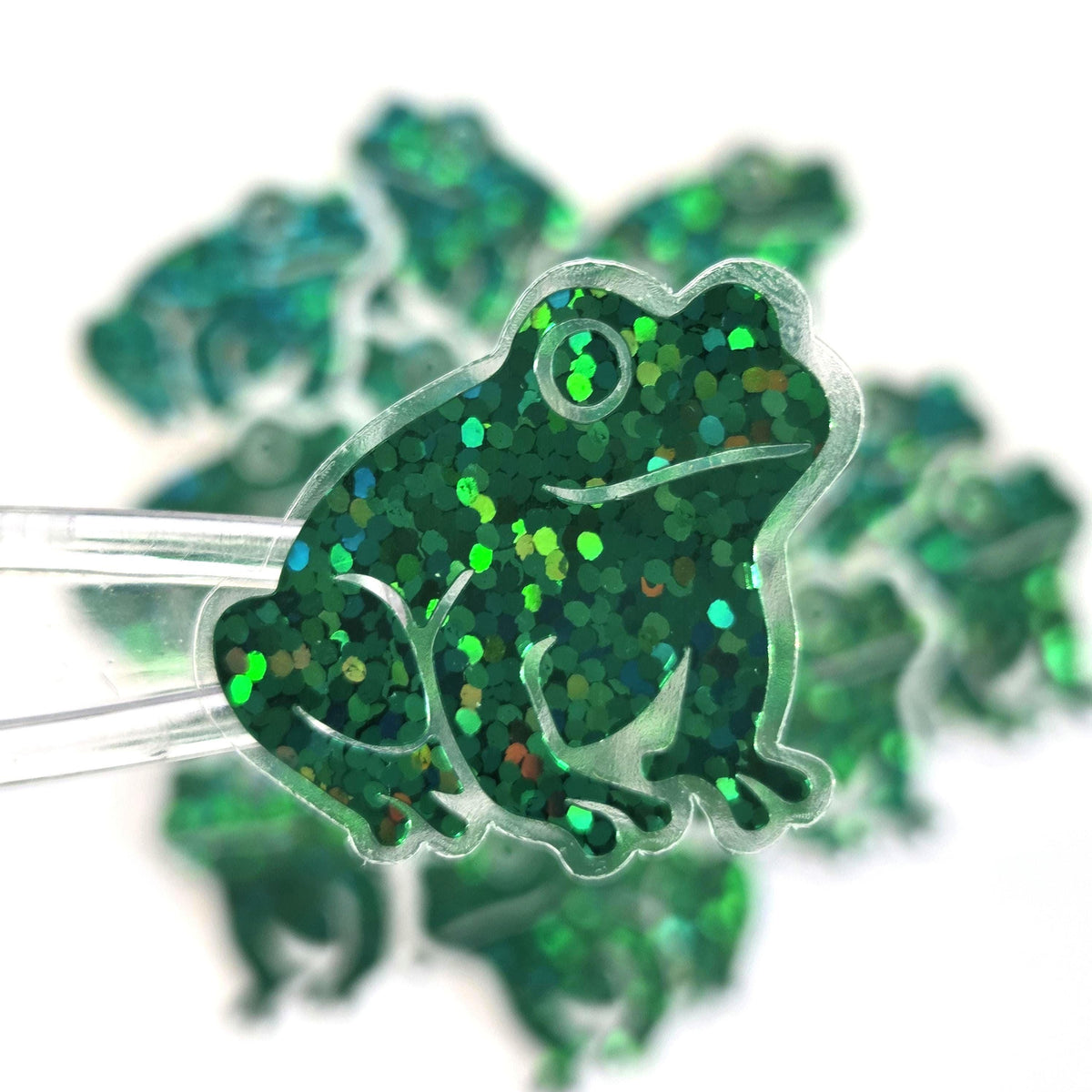Mini Green Frog Stickers, Die Cut Glitter Vinyl Decals, Peel & Stick, choose amount.