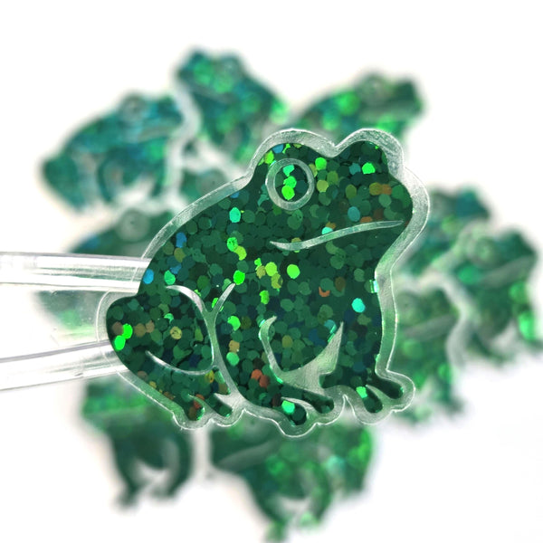 Mini Green Frog Stickers, Die Cut Glitter Vinyl Decals, Peel & Stick, choose amount.