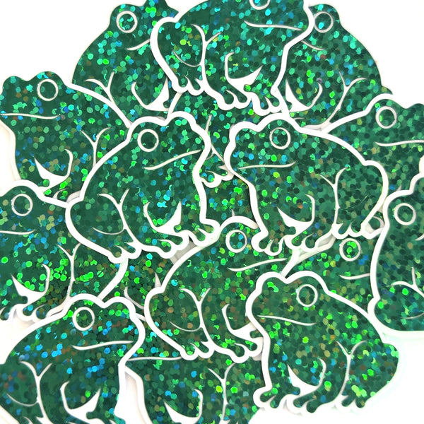 Mini Green Frog Stickers, Die Cut Glitter Vinyl Decals, Peel & Stick, choose amount.