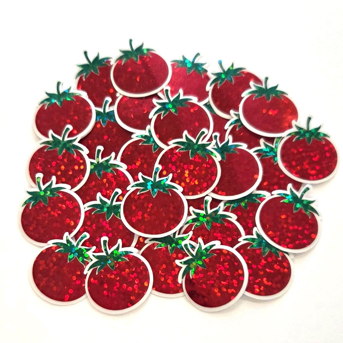Mini Tomato Garden Vegetable Stickers, Waterproof Die Cut Glitter Vinyl Decals, Peel & Stick, choose amount