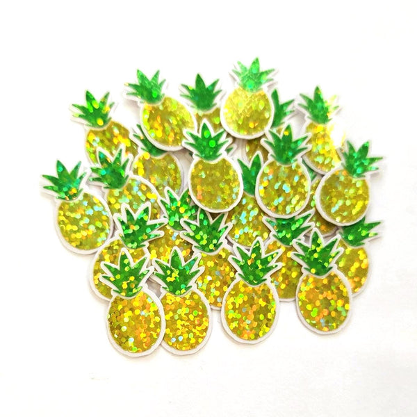 Mini Pineapple Tropical Fruit Stickers, Waterproof Die Cut Glitter Vinyl Decals, Peel & Stick, choose amount
