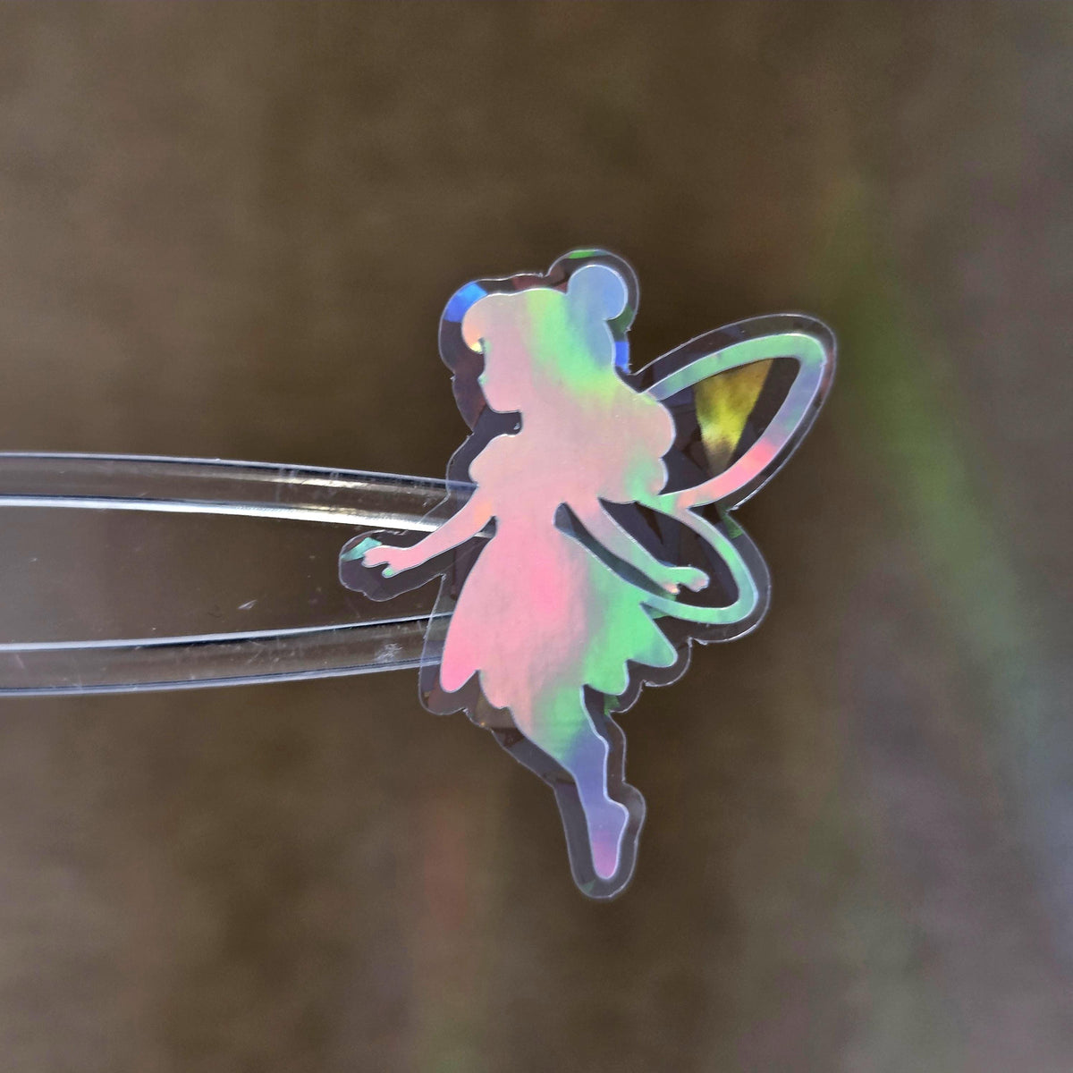 Mini Fairy Stickers, set of 10 or more, iridescent silver Die-Cut Vinyl Decals, Peel & Stick, choose amount.