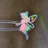 Mini Fairy Stickers, set of 10 or more, iridescent silver Die-Cut Vinyl Decals, Peel & Stick, choose amount.