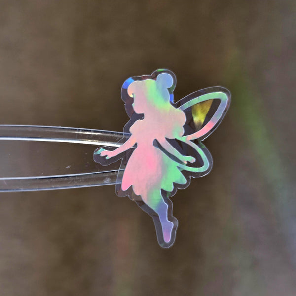 Mini Fairy Stickers, set of 10 or more, iridescent silver Die-Cut Vinyl Decals, Peel & Stick, choose amount.