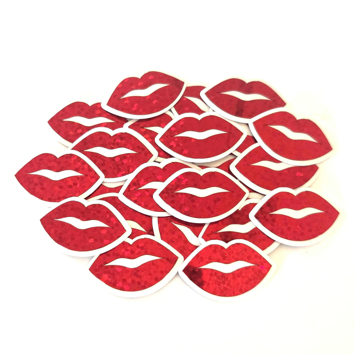 Mini Red Lips Stickers, Waterproof Die Cut Glitter Vinyl Decals, Peel & Stick, scrapbook embellishments craft supply
