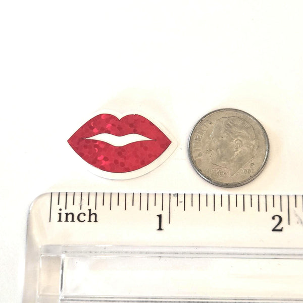 Mini Red Lips Stickers, Waterproof Die Cut Glitter Vinyl Decals, Peel & Stick, scrapbook embellishments craft supply