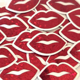 Mini Red Lips Stickers, Waterproof Die Cut Glitter Vinyl Decals, Peel & Stick, scrapbook embellishments craft supply
