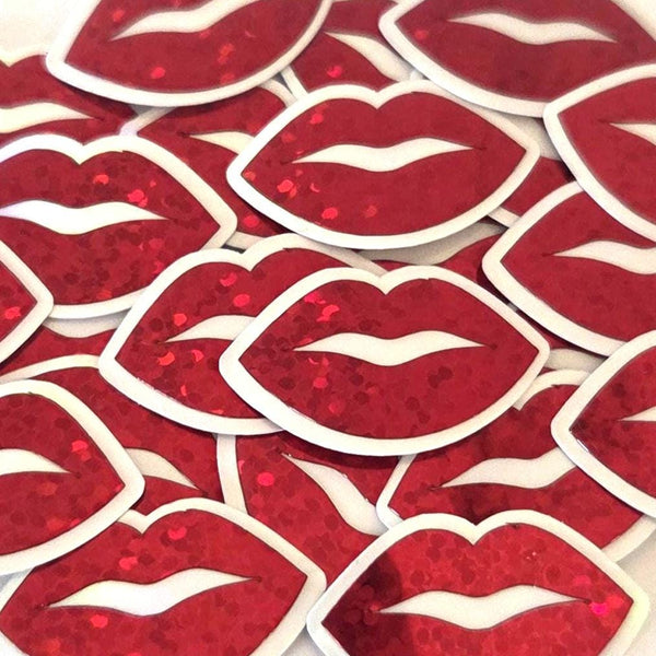 Mini Red Lips Stickers, Waterproof Die Cut Glitter Vinyl Decals, Peel & Stick, scrapbook embellishments craft supply