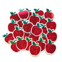 mini red apple glitter stickers with green leaf and clear outline.