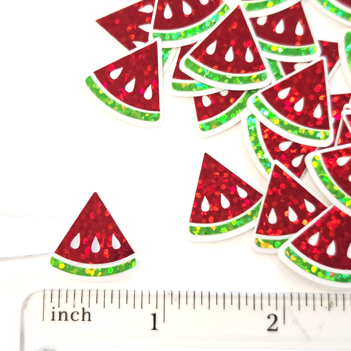 Mini Red Watermelon Fruit Stickers, 10 Waterproof Die Cut Glitter Vinyl Decals, Peel & Stick, choose amount
