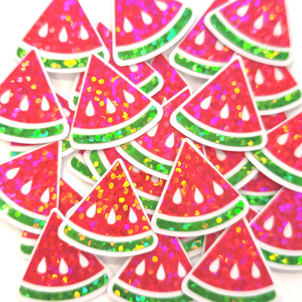 Mini Pink Watermelon Fruit Stickers, 10 Waterproof Die Cut Glitter Vinyl Decals, Peel & Stick, choose amount