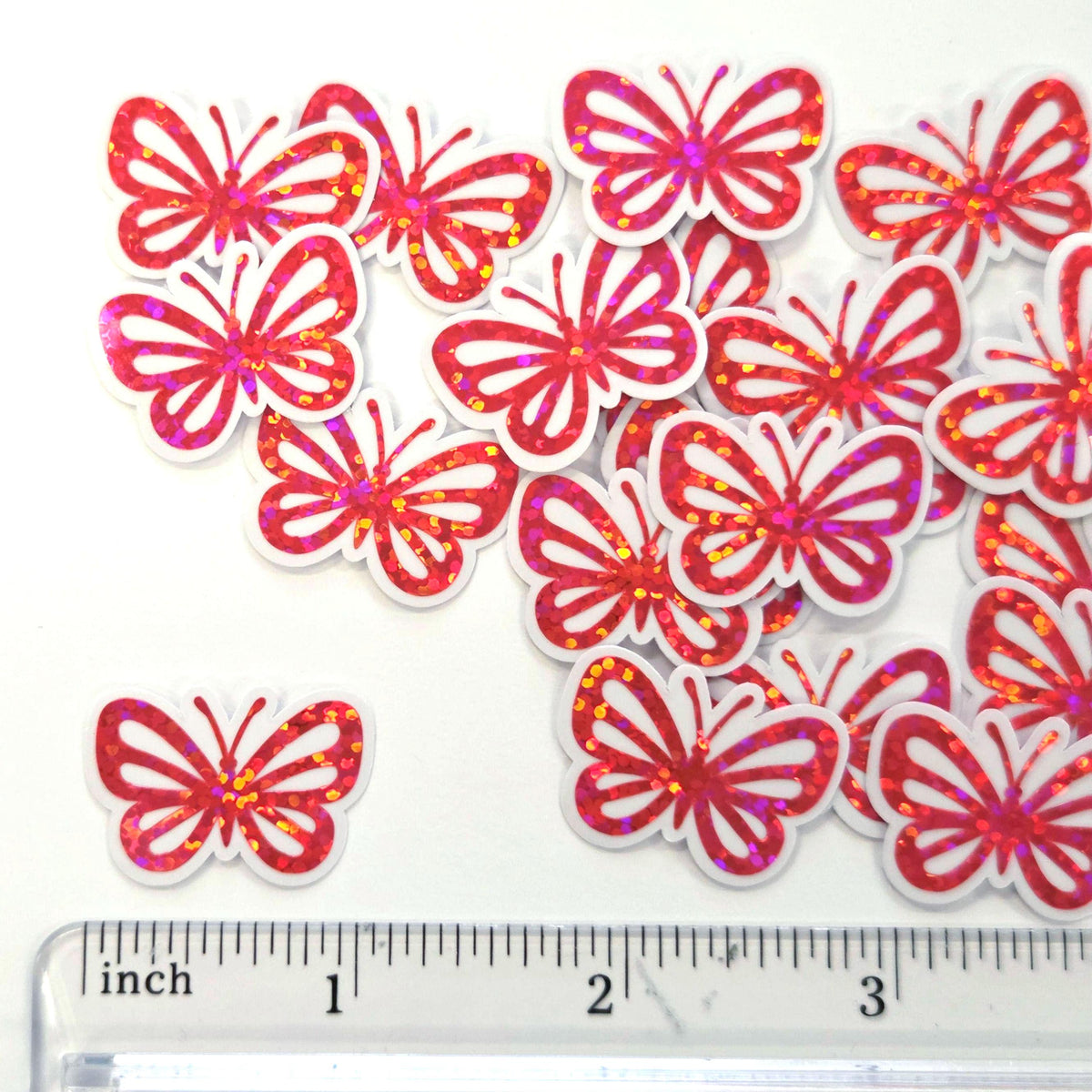 Mini Pink Glitter Butterfly Stickers, 10 Waterproof Die Cut Vinyl Decals, Peel & Stick, choose amount