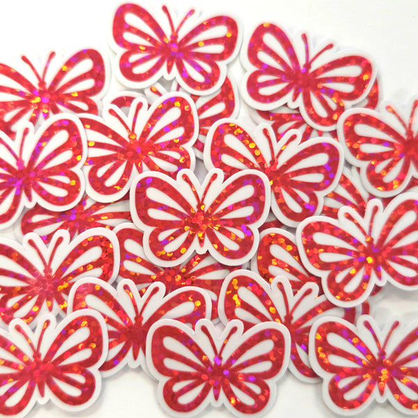 Mini Pink Glitter Butterfly Stickers, 10 Waterproof Die Cut Vinyl Decals, Peel & Stick, choose amount