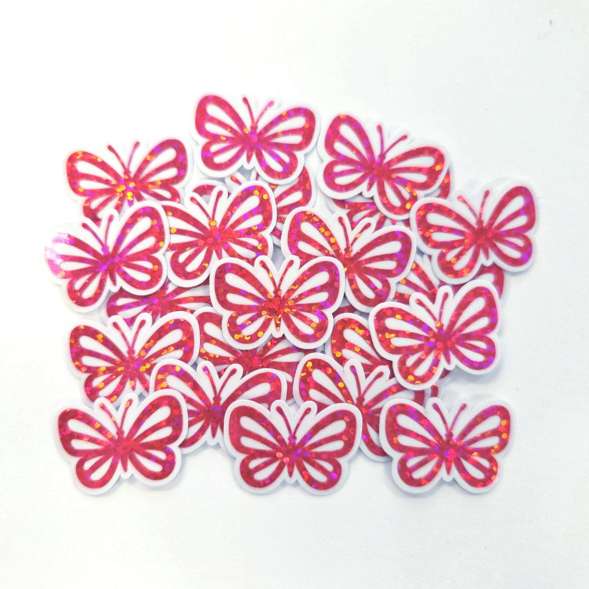 Mini Pink Glitter Butterfly Stickers, 10 Waterproof Die Cut Vinyl Decals, Peel & Stick, choose amount