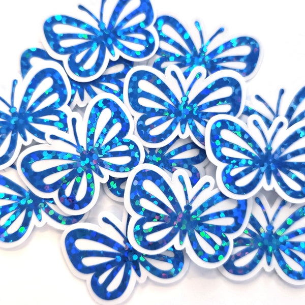 Mini Blue Butterfly Stickers, Die Cut Glitter Vinyl Decals, Peel & Stick