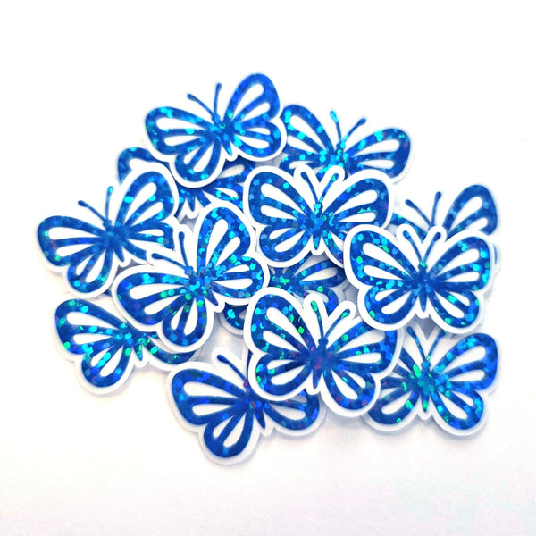 bright blue glitter mini sized die cut butterfly shaped stickers