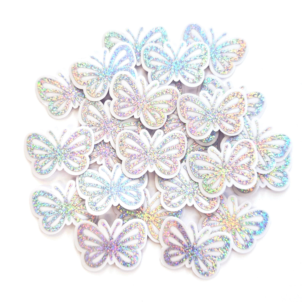 mini die cut butterfly shaped stickers in silver glitter