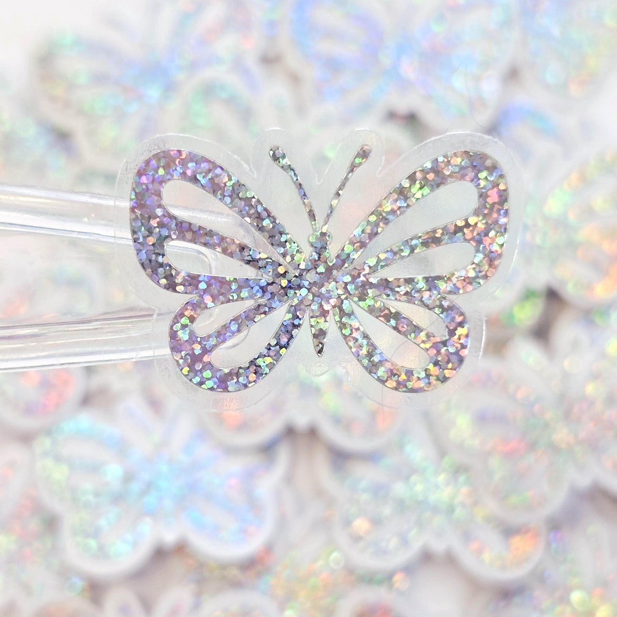 Mini Silver Sparkly Butterfly Stickers, Waterproof Die Cut Vinyl Decals, Peel & Stick, choose amount