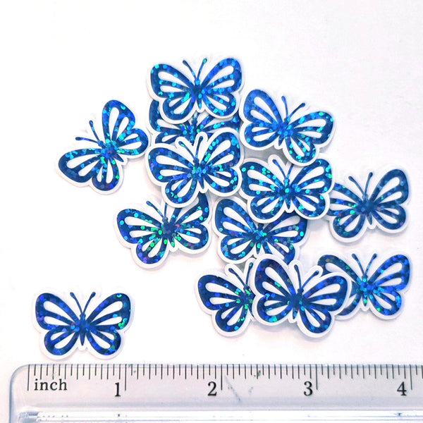 Mini Blue Butterfly Stickers, Die Cut Glitter Vinyl Decals, Peel & Stick